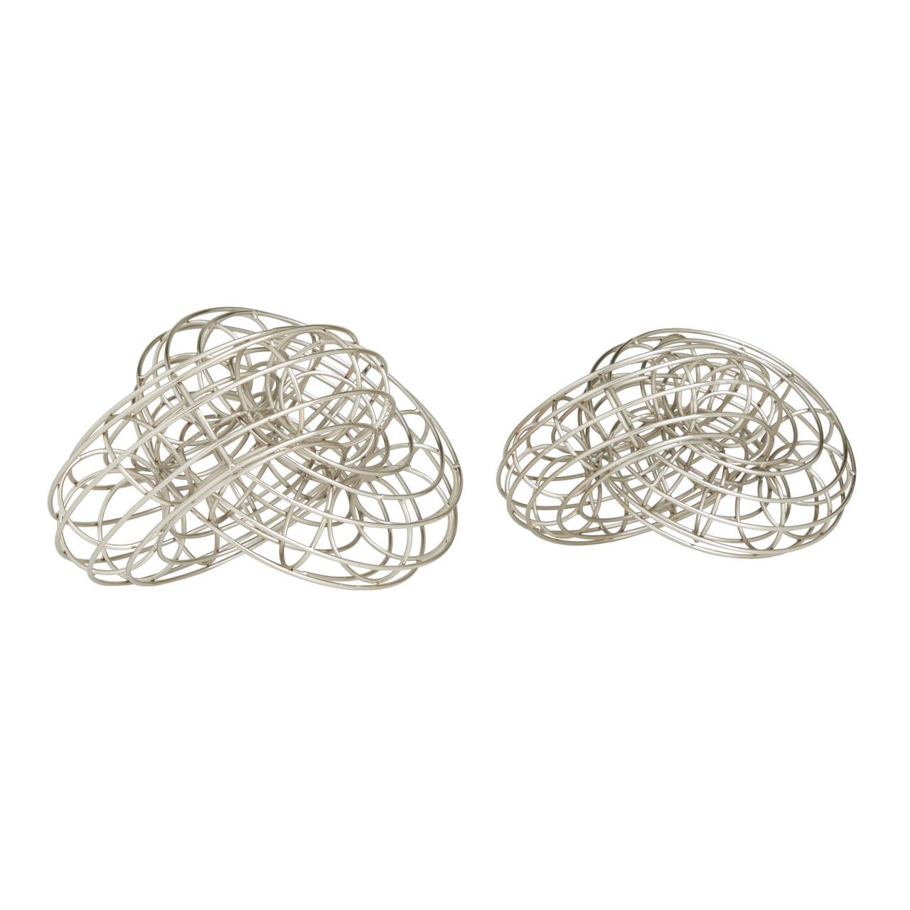 Set of 2 Silver Metal Contemporary Sculptures, 7" x 7" x 9"